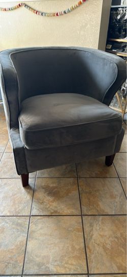 Gray Velvet Barrel Accent Chair