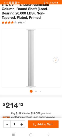 8 ft. x 6 in. Endura-Aluminum Column, Round Shaft (Load-Bearing 20,000 LBS), Non-Tapered, Fluted, Primed