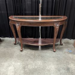 Traditional Dark Wood Console Table with Glass Top