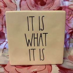 Rae Dunn it is what it is paperweight 174, Rae Dunn double-sided desk cube and paperweight