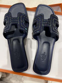 Authentic Hermes Navy Blue Oran Sandal 36.5 BNIB