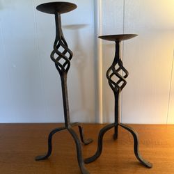 Pair Of Vintage Wrought Iron Candle Holders