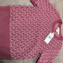 Michael Kors Women's Merlot Logo Jacquard Short Sleeve Sweater