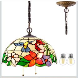 Tiffany Pendant Light 16 Inch Stained Glass Hummingbird Hanging Ceiling Lamp