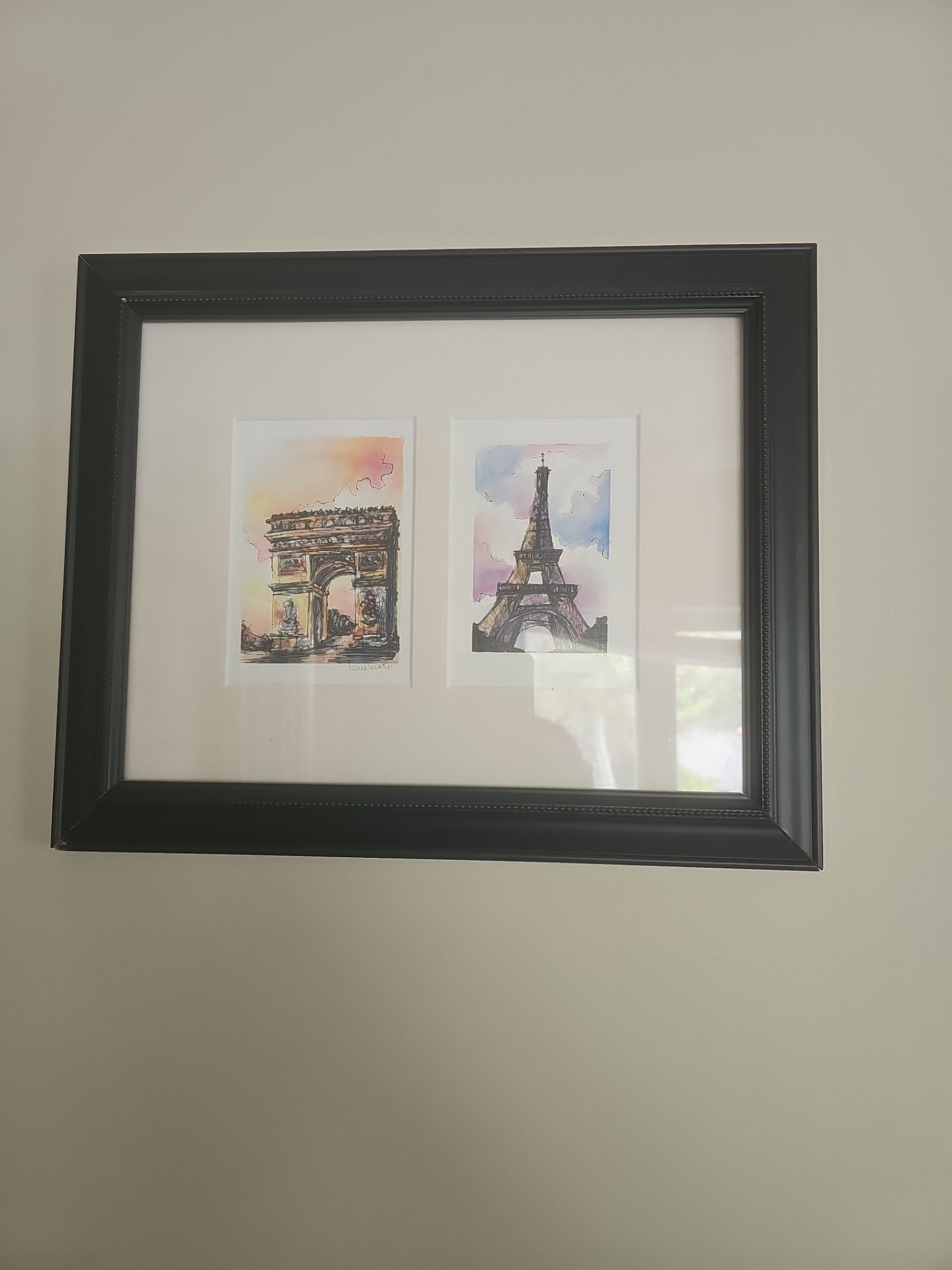 Handpainted, framed Parisian artwork