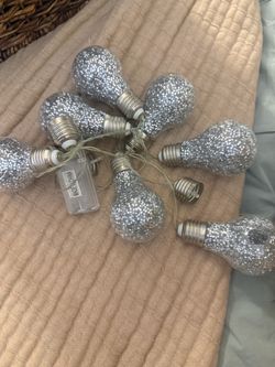 Silver Glitter Bulb String Lights Battery Operated