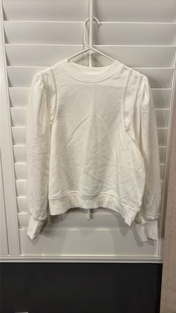White Sweatshirt with Eyelet Lace Trim