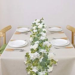 2 pcs 6FT Artificial Eucalyptus and white roses 