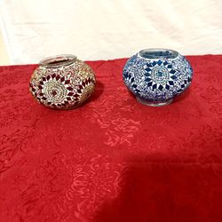 2  Mosaic Glass Candle Votives $15 Each