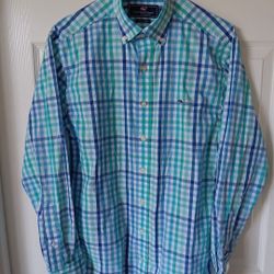 NEW "Vineyard Vines" mens long sleeve cotton, shades of blue, plaid button up shirt SMALL
