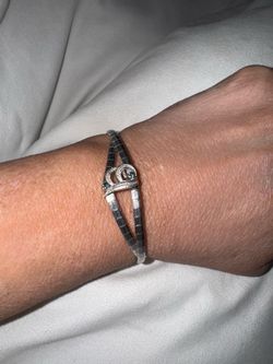 Vintage Stunning Sterling Italian Flexible Band Bracelet w/ Topaz Stones, Safety Clasp