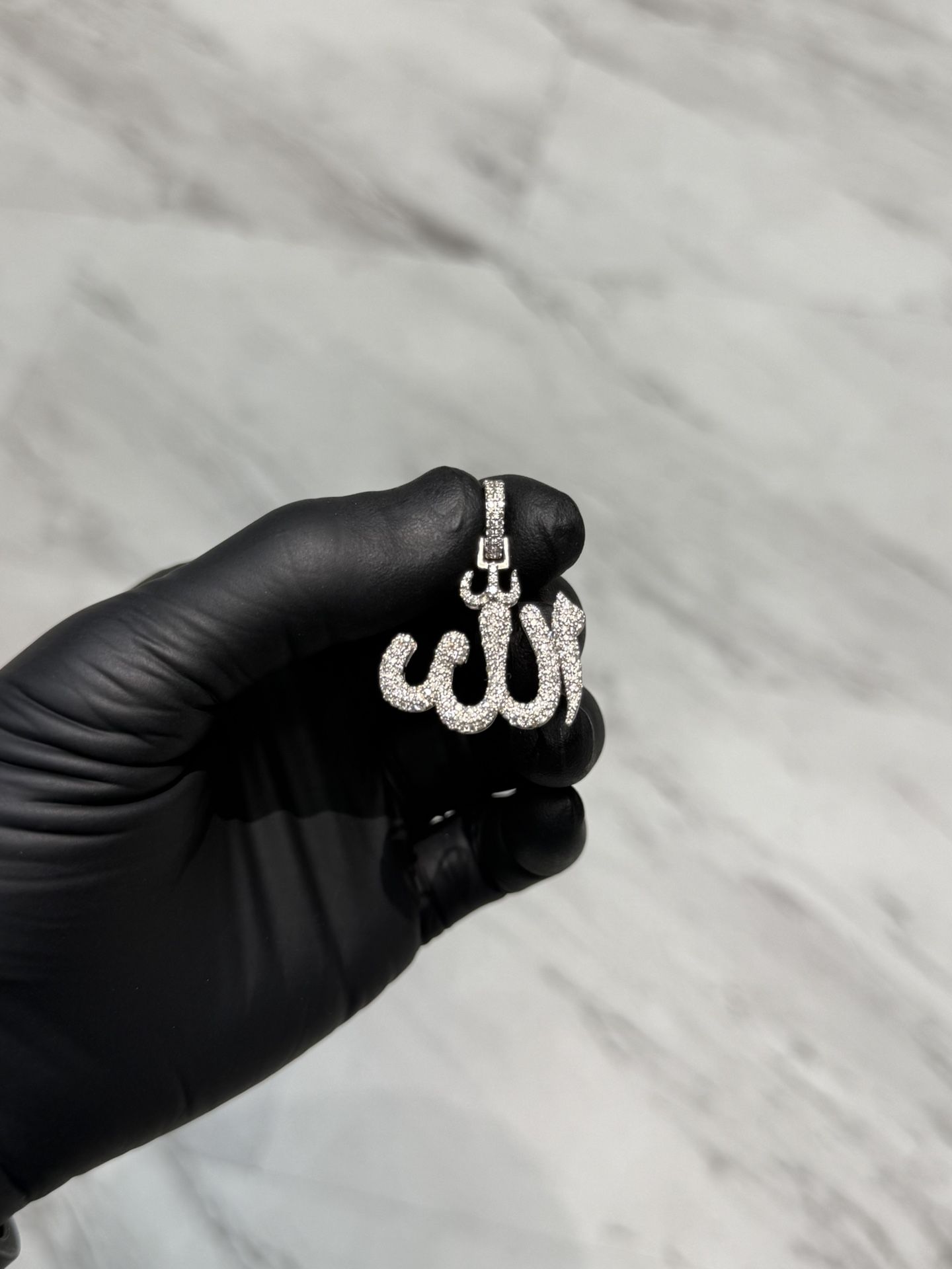 Natural Diamond Allah Pendant 10K White Gold