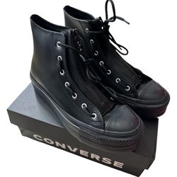 Converse Chuck Taylor All Star Lift Platform Leather Shoes Black - Size 7 Women