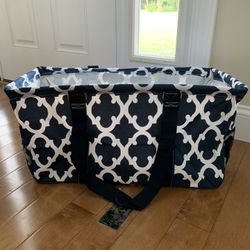 Navy Morracan Geometric Xl Open Top Collapsible Tote NWT