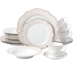 Sandra 20 Pieces Porcelain Dinner Set For 4 Person In Blush Pink And Gold 