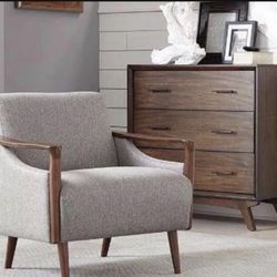 Wooden Accent Chair Fabric Upholstery