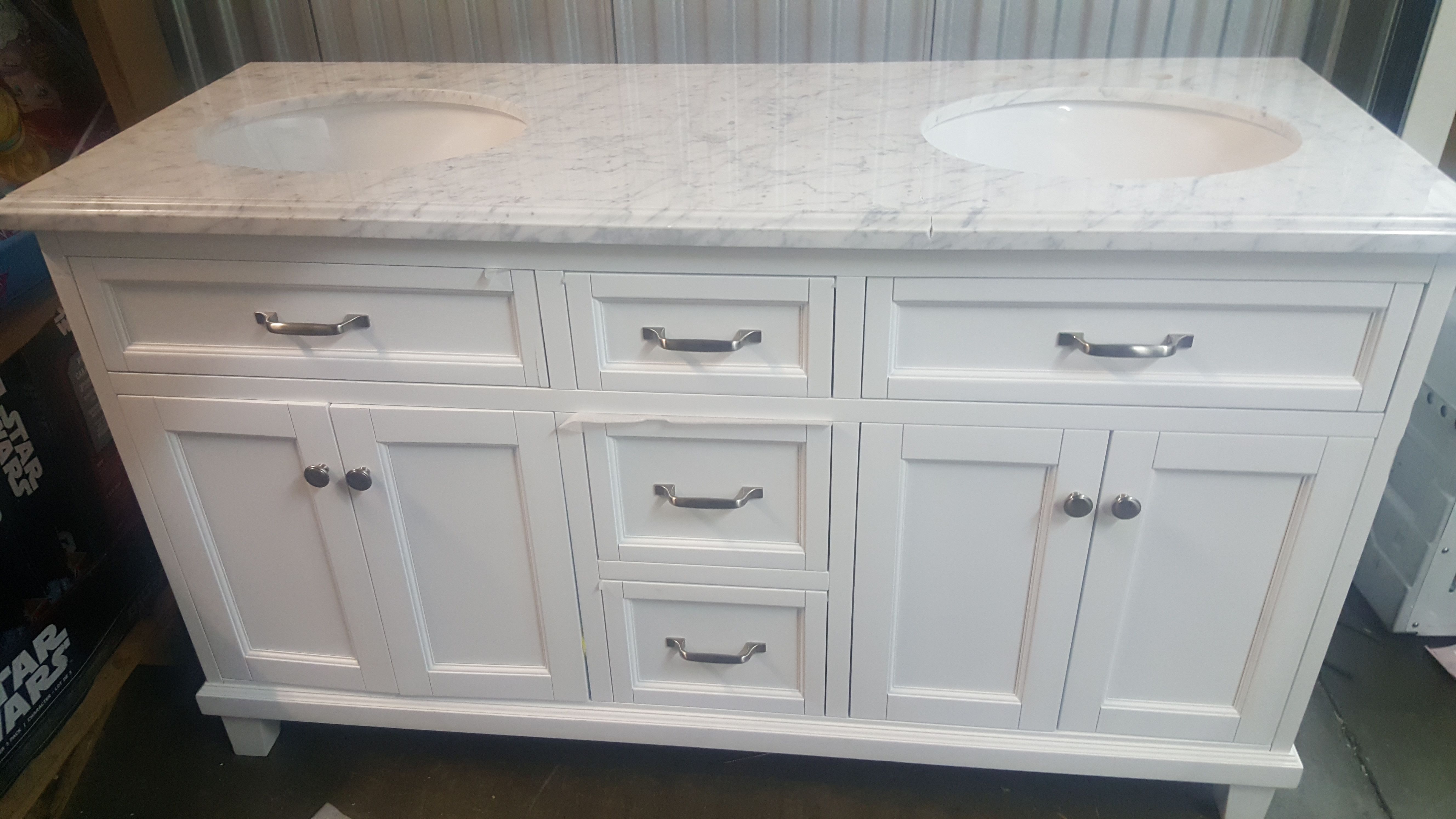 New Edison 60 White Double Sink Vanity, Lanza 60 Double Sink Vanity With Marble Top