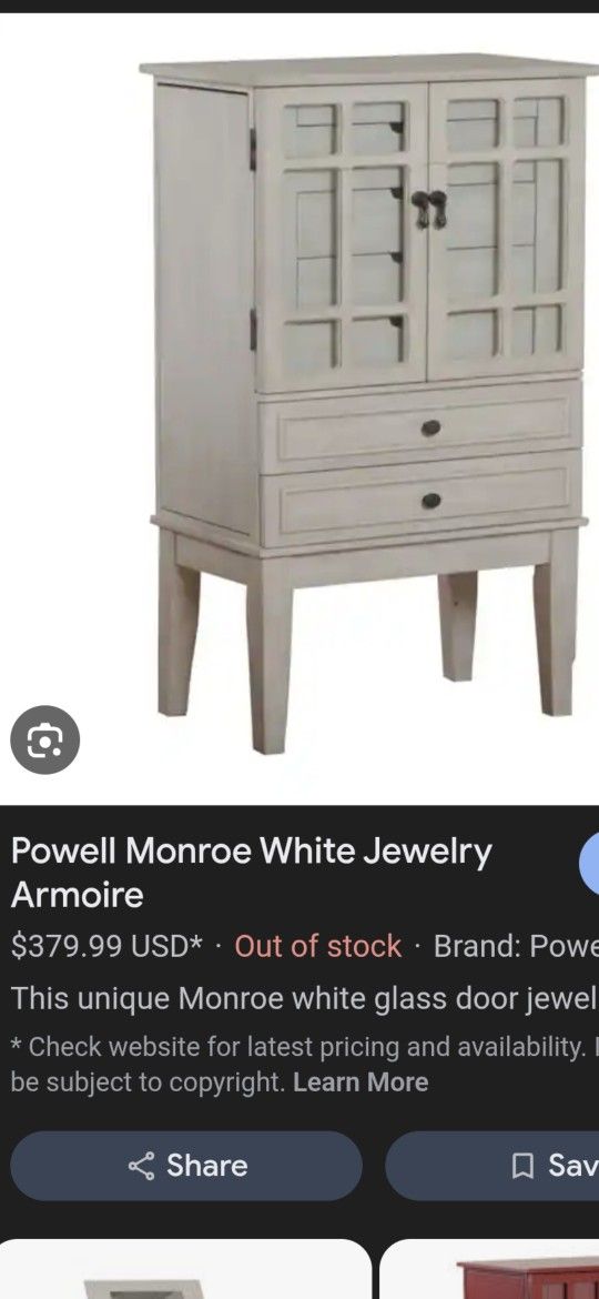 Jewelry Armoire Powell Monroe White