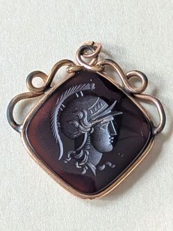 Antique Intaglio Pendant with Roman Warrior Carving