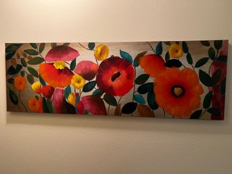 Large Panoramic Floral Canvas Wall Art – Vibrant Red & Orange Flowers