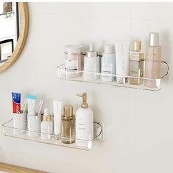 2 Pack Clear Acrylic Shower Caddies Adhesive Shelves
