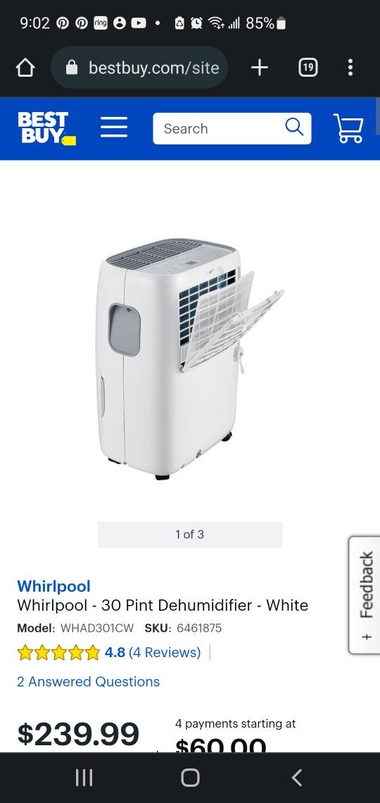 Whirlpool Dehumidifier 30 Pint New In Box