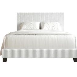 Brand New Queen White Velvet Upholestered Bed 