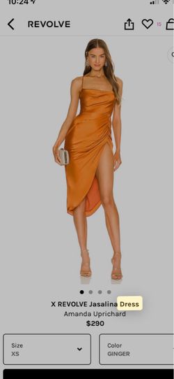 Amanda Uprichard Orange Satin Backless Midi Dress