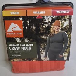 Ozark Trail Seamless Base Layer Crew Neck Thermal Womens XS Coral Zest Color 