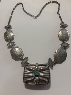 Estee Lauder Vintage  Starshell Necklace American Indian Design with Turquoise Youth Dew Solid Perfume