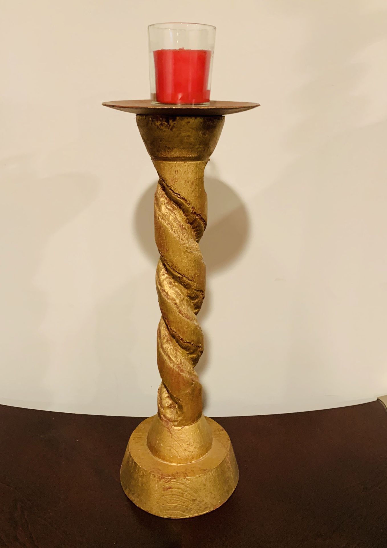 Vintage Tall Gold Wood Hand Carved candle holder