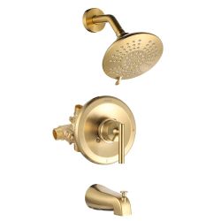 Single Handle 5-Spray Shower Faucet 1.8 GPM with High Pressure Balance, Corrosion Resistance in Brushed Gold