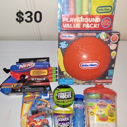 Little Tikes Chalk Bean Bag Playground Ball Play-doh Nerf Strike Monster Truck Kinetic Sand Bubbles Construction Car Toys. Juguetes. Pelota. Carro