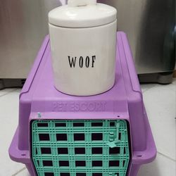 Pet Escort Carrier & Ceramic Woof Treat Jar.