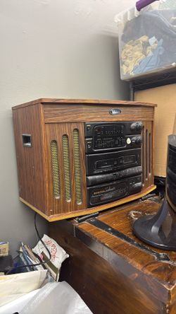 Antique Radio Techno, Sonic Tape Player, Digital Disc Player And Record Player All In One