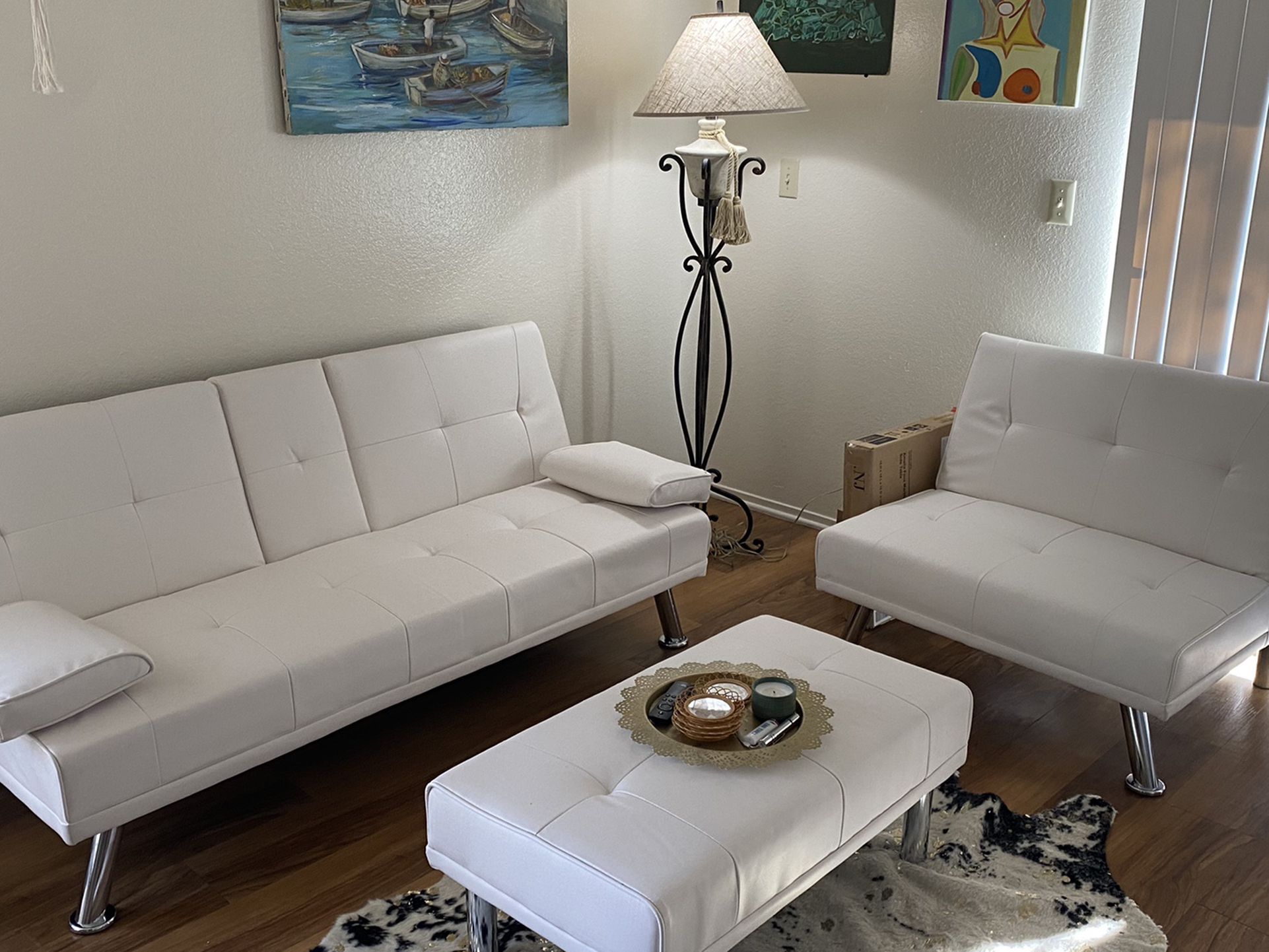 NEW White Futon Sofa- Adjustable Set Up!