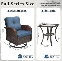 New-Outdoor Swivel Rocker Patio Chairs 3 Pieces，Swivel Patio Chairs with Cushions，Outdoor Swivel Rocking Chairs Set of 2 with Rattan Side Table，Patio 