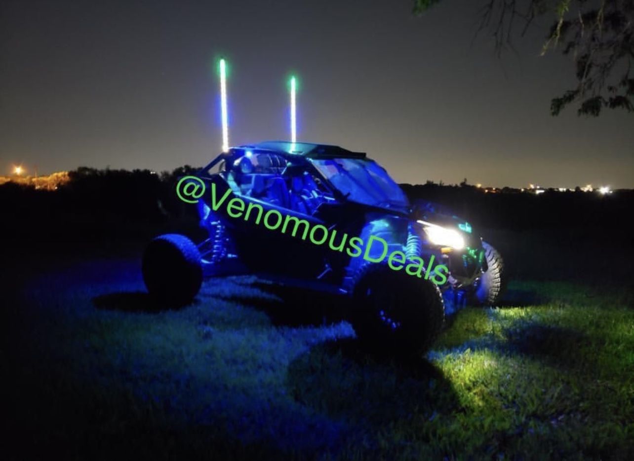 2 LED WHIPS 3ft Tall Atv Jeep Wrangler Auto Part Truck Silverado F150 Dodge Ram Rzr Can Am Sling Shot Polaris