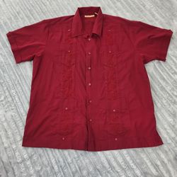 Havanera Co. Guayabera Embroidered Hawaiian 4 pocket Burgandy mens XL