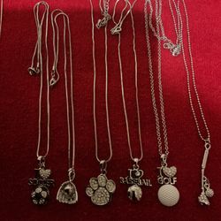 18” SilverTone Necklaces And Pendants With Rhinestones…( Pendants)..golf,soccer,baseball,basketball,sissors,key With Crown,MOM…ETC