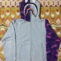 Grey and purple bape deals hoodie