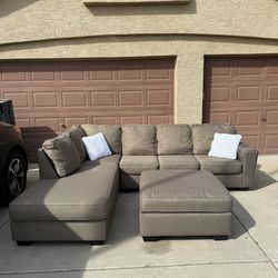 *Free Delivery* Beige 2 Piece Sectional Couch With Ottoman