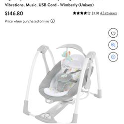  Ingenuity 2-in-1 Portable Baby Swing & Infant Seat with Vibrations, Music, USB Cord - Wimberly (Unisex)