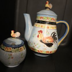 Ceramic ROOSTERs Tea Pot and  Sugar Bowl 