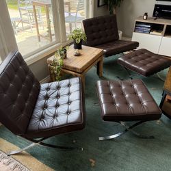 Pair of Barcelona Chairs - Brown Leather