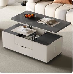 47.24” Lift Top Coffee Table with 4 Stools, 3-in-1 Multi-Function Modern Center Table