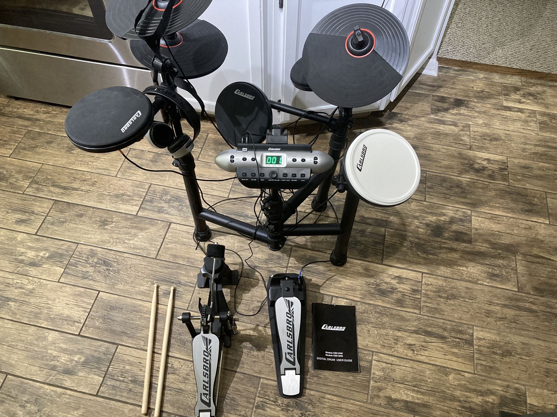 Carlsbro Csd130 Electronic Drum Set With Realistic Kick Pedal & Headphones