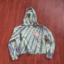 NWT / NEW Pusheen Tie Dye Art Class Girls 14 - 16 Green & Navy Blue / Sweater / Cropped Hoodie /