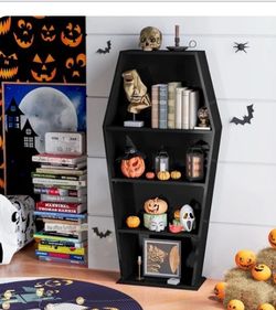Black Coffin-Shaped Bookshelf