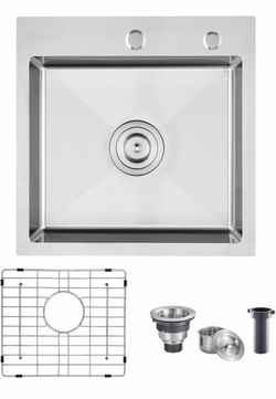 21 X 18 Inch Drop In Kitchen Sink, 18 Gauge Stainless Steel Single Hole Single Bowl Outdoor Rv Sink 9 Inch Deep, Top Mount Handmade Small Utility Bar
